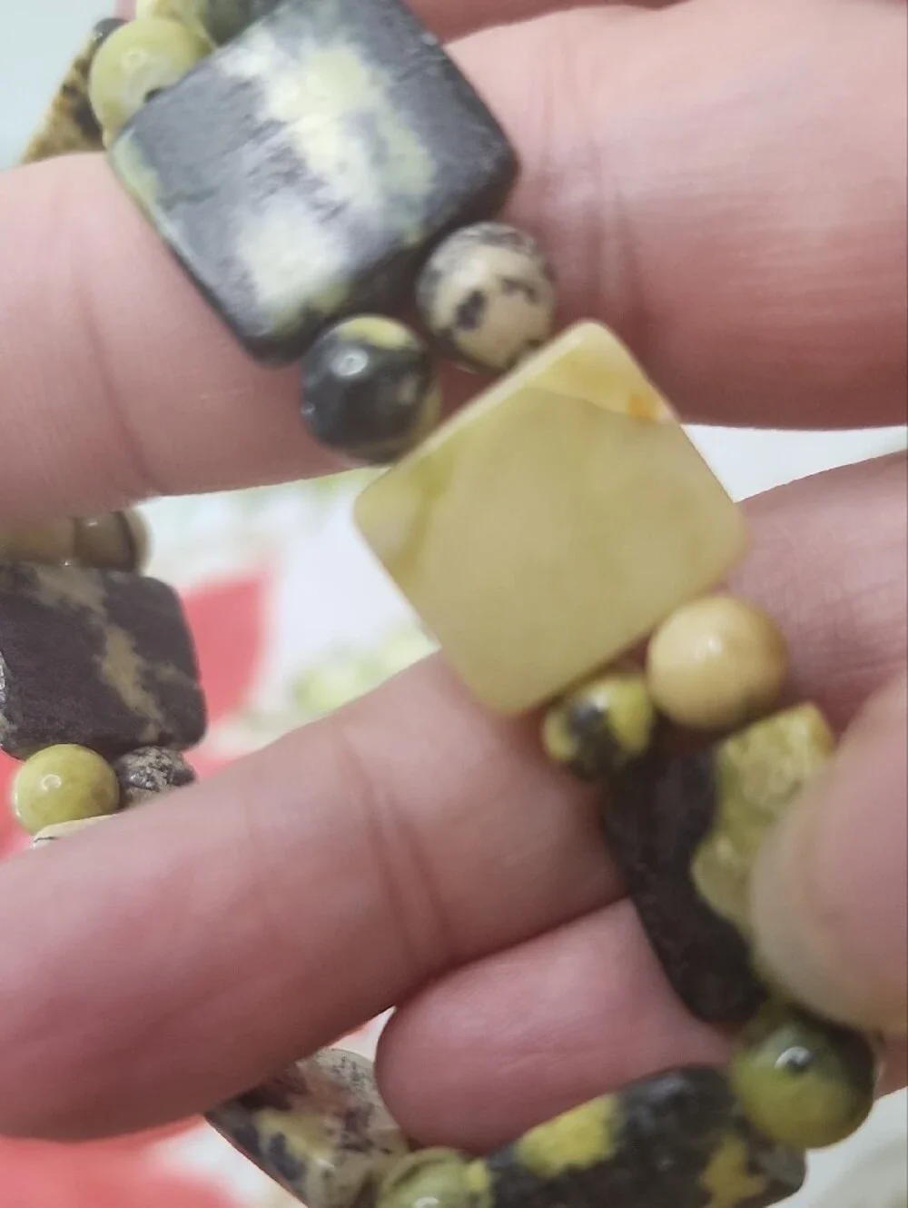 Natural Jasper Beaded Stretch Bracelet in Olive Green and Tan